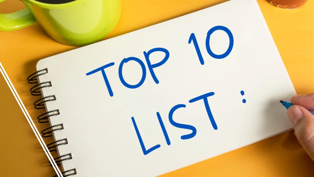 Skriveblokk med teksten "Top 10 list"