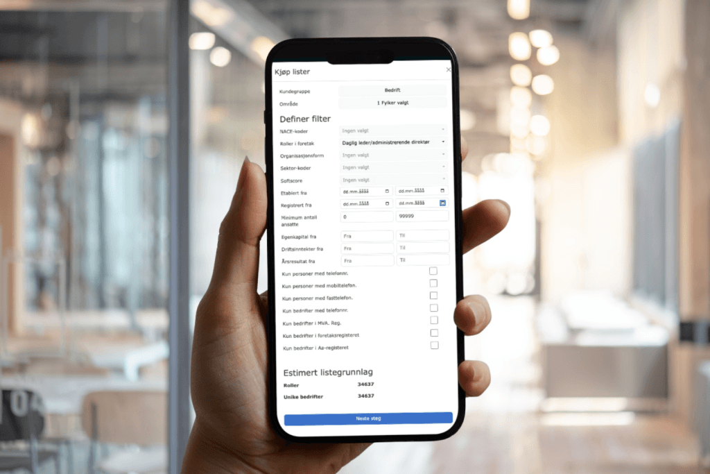 Mobiltelefon med visning av leadsfunksjon i Nextcom