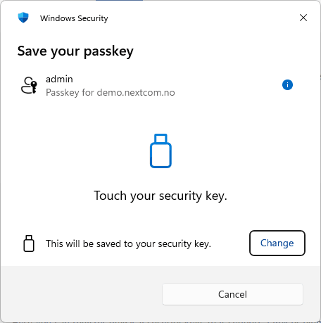 Browser prompt requesting the user to present a security key.